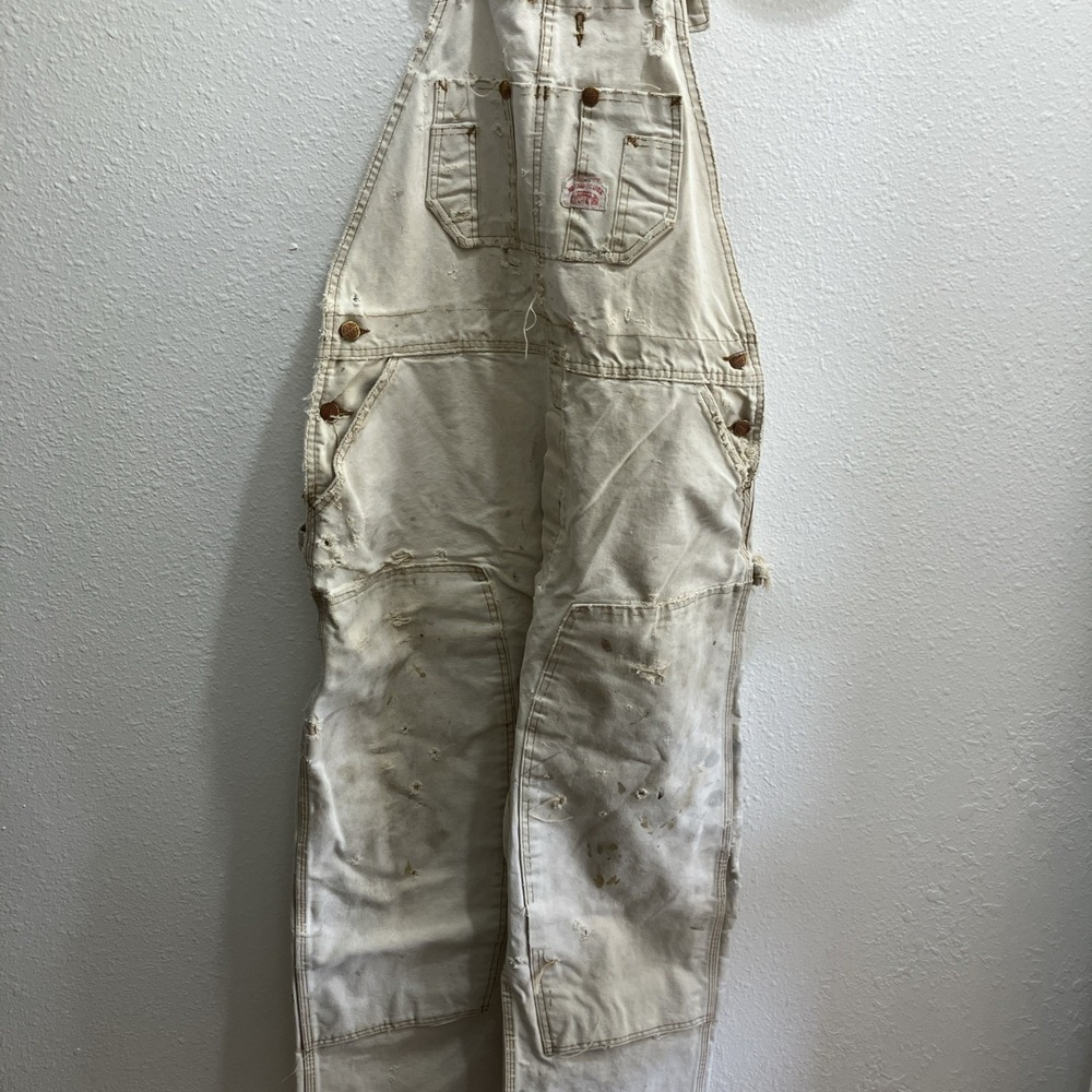Round House Overalls Mens 36x26 Cream Duck Canvas Authentic Distressing Work USA